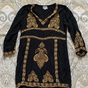Black and gold cotton dress-beach
